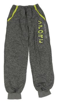 Tmavosivé melírované tepláky s nápismi