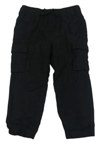 Černé plátěné podšité cargo cuff kalhoty Matalan