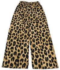 Hnědo-černé lehké palazzo kalhoty s leopardím vzorem Shein