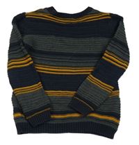 Tmavomodro-tmavošedo-medový pruhovaný sveter Nutmeg