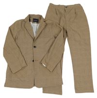 2set - Hnědé kostkované slavnostní sako + kalhoty