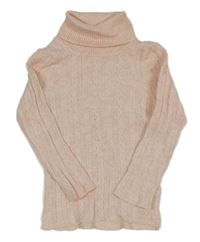 Ružový melírovaný rebrovaný svetrový rolák Next