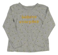 Sivé melírované kvetované tričko s nápisom Primark