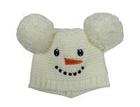 Smetanová pletená čepice s bambulemi - sněhulák
