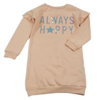 Růžové teplákové šaty s 3D nápisem a volánky Primark