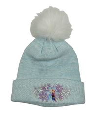 Světlemodrá melírovaná třpytivá pletená čepice s Frozen a bambulí Disney