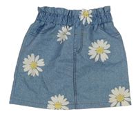 Modrá sukně riflového vzhledu s kvetinami Shein