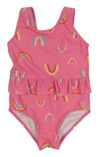 Růžové jednodílné plavky s duhami a volánky George