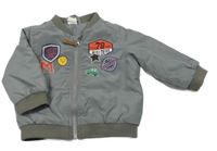 Šedý šusťákový zateplený bomber s obrázky H&M