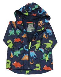 Tmavomodrá šusťáková jarní bunda s dinosaury a kapucí F&F