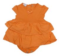 Oranžové bavlněno/plátěné šaty s všitým body a vrstvenou sukní