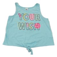 Svetlomodrý crop top s nápisom a uzlom C&A
