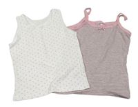 2x košilka - Bielo s růžovými hvězdami + šedo-růžová pruhovaná