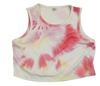 Bielo-ružový rebrovaný vzorovaný crop top