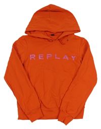 Červená mikina s nápisem a kapucí Replay