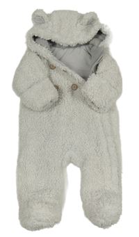 Biela huňatá zateplená kombinéza s kapucňou Matalan