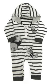 Sivo-biela pruhovaná tepláková kombinéza s prasátkem a kapucňou George