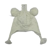 Nové - smotanová vzorovaná podšitá čapica s bambulemi