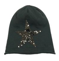 Tmavošedá pletená čepice s hvězdou z flitrů 