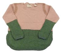Růžovo-zelený vlněný svetr 
