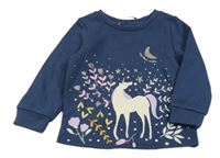 Tmavomodrá vzorovaná mikina s jednorožcom Tu