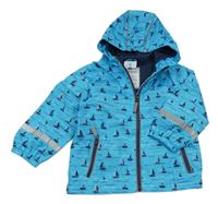 Modrá vzorovaná šušťáková jarná bunda s plachetnicemi a kapucňou Topomini