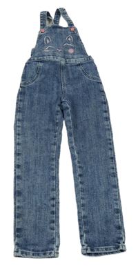 Modré melírované laclové rifle s kočkou 