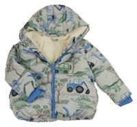 Nové - šedá šusťáková zimní bunda s bagry a kapucí dunnes