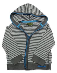 Sivý pruhovaný prepínaci ľahký sveter s kapucňou baker