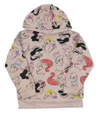 Svetloružová mikina s princeznami a kapucňou