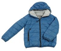 Modrá šusťáková prošívaná zateplená bunda s kapucí 