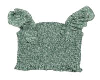 Zelený kvetovaný žabičkovaný crop top shein