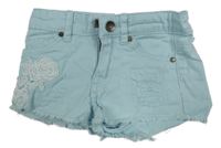 Svetlomodré rifľové kraťasy s květem