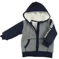 Šedo-tmavomodrá zateplená propínací mikina s kapucí Topomini