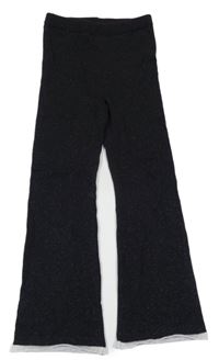 Čierne trblietavé úpletové flare nohavice H&M