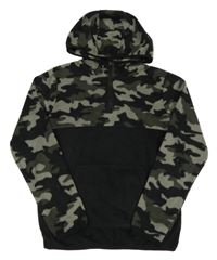 Černo-khaki army fleecová mikina s kapucí 