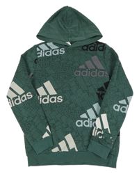 Tmavozelená mikina s logy a kapucňou Adidas
