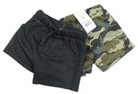2set - 2x teplákové kraťasy - khaki army + tmavošedé F&F