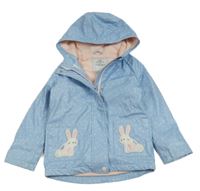 Svetlomodrá bodkovaná á vodeodolná jarná bunda s králíčky a kapucňou George