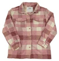 Ružovo-smotanová kockovaná košeľová flaušová bunda zn. Yigga