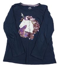 Tmavomodré tričko s jednorožcem z flitrů Topolino