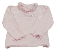 Svetloružový sveter s mašľami a golierikom