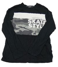 Černé triko s potiskem a nápisy C&A