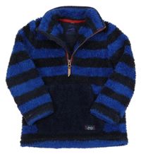 Tmavomodrá chlupatá pruhovaná mikina Joules