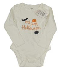 Nové - Bílé body s nápisem a dýní a pavoukem F&F