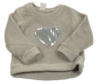 Béžová plyšová mikina so srdcem z flitrů