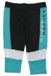 Čierno-světlemodro-biele crop legíny s nápismi Egeenomixx