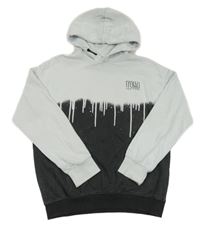 Bílo-tmavošedá mikina s nápisem a kapucí H&M