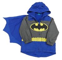 Antracitovo-modrá šusťáková lehce zateplená bunda s pláštěm a kapucí - Batman George