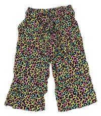 Čierno-farebné ľahké culottes nohavice s opaskom a leopardím vzorom Kiki&Koko